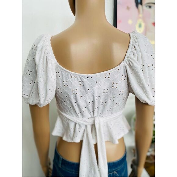 Topshop Eyelet Summer Blouse Size 4 - Picture 2 of 3